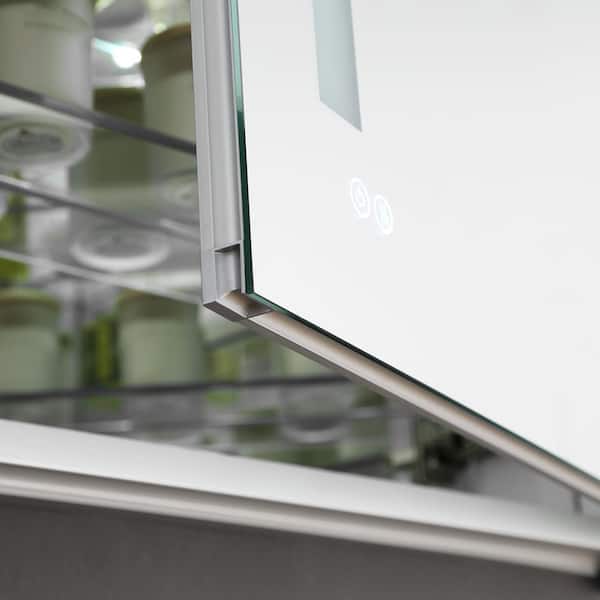 Tiempo 24 in. W x 36 in. H Recessed or Surface Mount Medicine Cabinet with LED Lighting, Mirror Defogger and Right Hinge