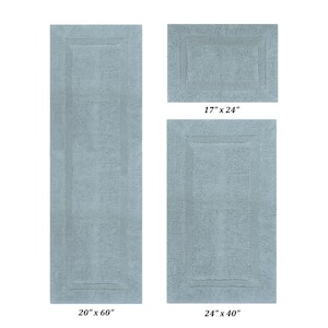 Lux Collection Blue 17 in. x 24 in., 24 in. x 40 in., 20 in. x 60 in. 100% Cotton 3-Piece Bath Rug Set