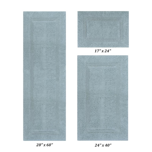 Better Trends Lux Collection Blue 17 in. x 24 in., 24 in. x 40 in., 20 in. x 60 in. 100% Cotton 3-Piece Bath Rug Set