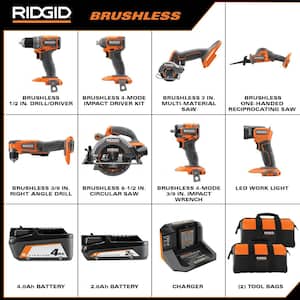 18V SubCompact Brushless Cordless 8-Tool Combo Kit with 4.0 Ah Battery, 2.0 Ah Battery, and Charger