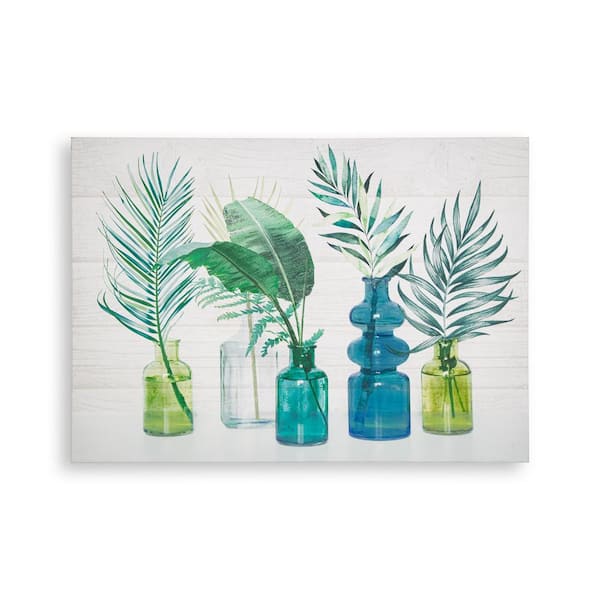 art for the home "Tropical Palm Bottles" Unframed Canvas Nature Art Print 27.5 in. x 20 in.