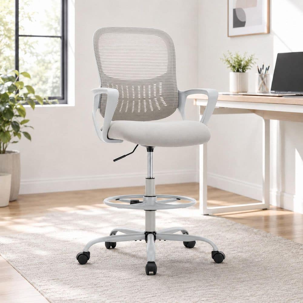 23.6 in. Width Mesh Adjustable Foot Ring Swivel Seat Drafting Chair in Gray with Arms price history on PriceWatchPro