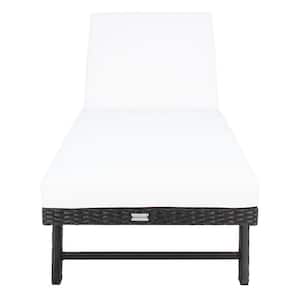 Joella Black 1-Piece Wicker Outdoor Chaise Lounge Chair with White Cushion