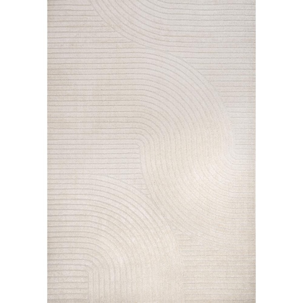 Skagen High-Low Minimalist Curve Geometric Ivory/Cream 3 ft. x 5 ft. Indoor/Outdoor Area Rug