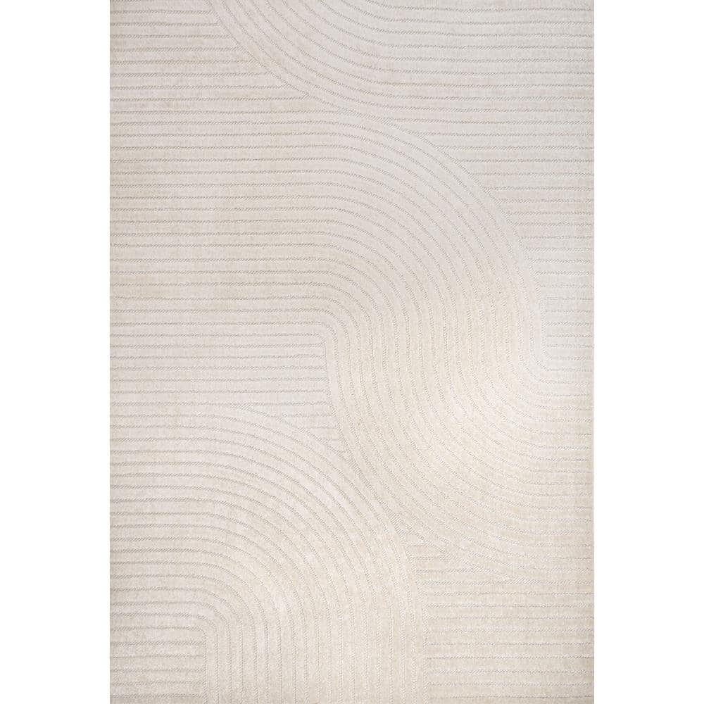 Ivory Geometric 8' x 10' Synthetic Washable Area Rug