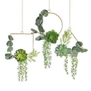 Set of 3 Artificial Succulent Plants with Eucalyptus Leaves Metal Floral Hoop Wreath Garland