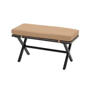 Laguna Point Brown Steel Wood Top Outdoor Patio Bench with CushionGuard Toffee Tan Cushions