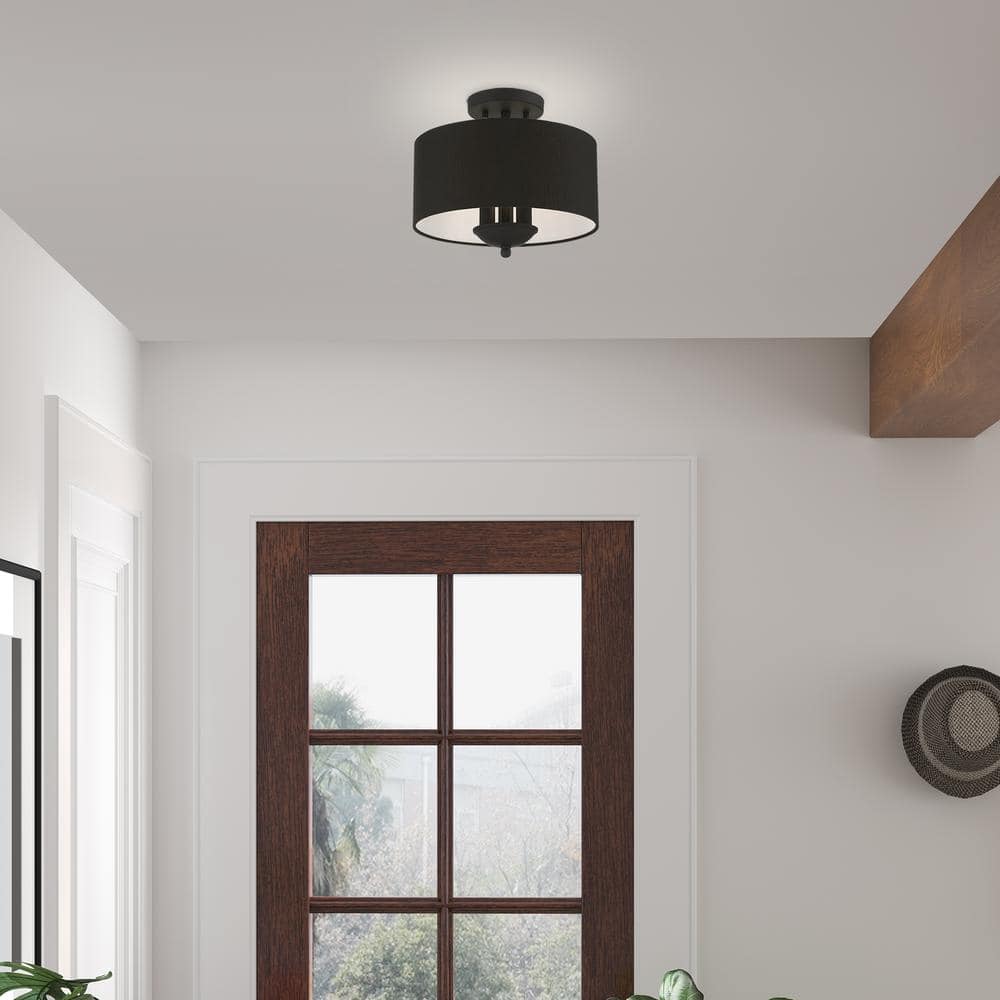 Bainbridge Black 3-Light Transitional Semi-Flush Drum Light