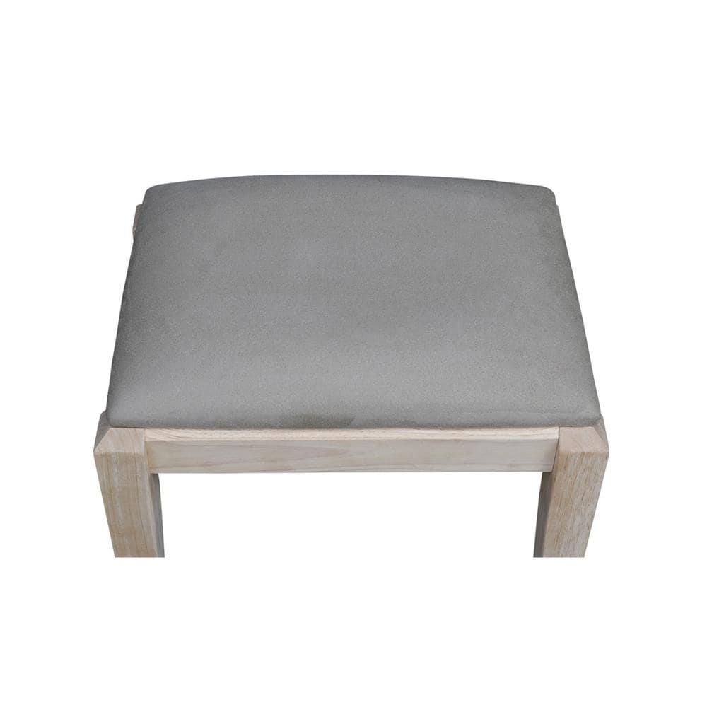 Eco-Friendly Unfinished Parawood Vanity Bench with Microfiber Seat