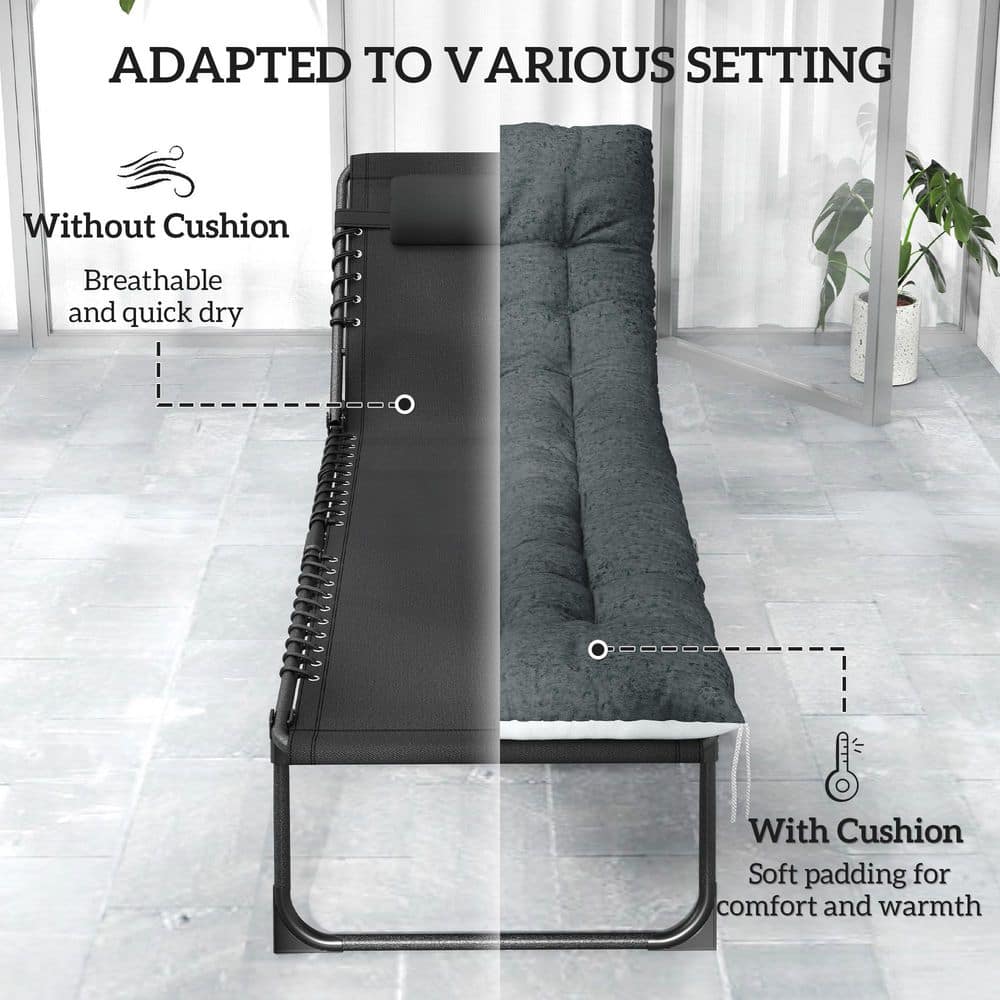Black and Gray Cushioned Folding Outdoor Chaise Lounge Set