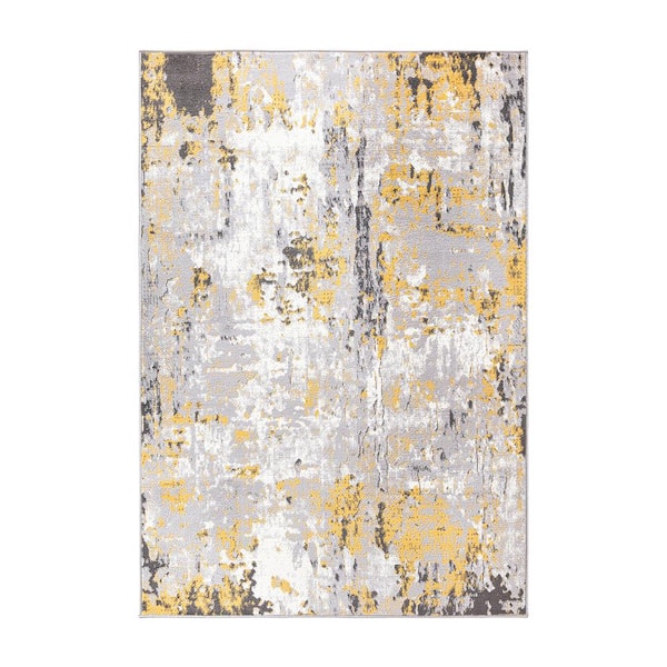 World Rug Gallery Yellow 5 ft. x 7 ft. Distressed Modern Abstract Area Rug