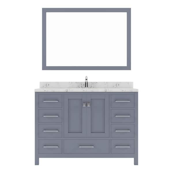 Virtu USA Caroline Avenue 48 in. W x 22 in. D x 35 in. H Single Sink Bath Vanity in Gray with Quartz Top and Mirror