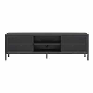 Sunset District Black Metal TV Stand fits TVs up to 65 in. with Perforated Metal Sliding Doors