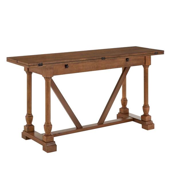 Homesullivan Oak Convertible Dining Or Console Sofa Table 40156ak 60 The Home Depot Homesullivan Oak Convertible Dining Or, Flip Top Console Dining Table