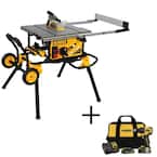 15 Amp Corded 10 in. Job Site Table Saw with Rolling Stand and Bonus Atomic 20-Volt Lithium-Ion 1/2 in. Drill Driver Kit