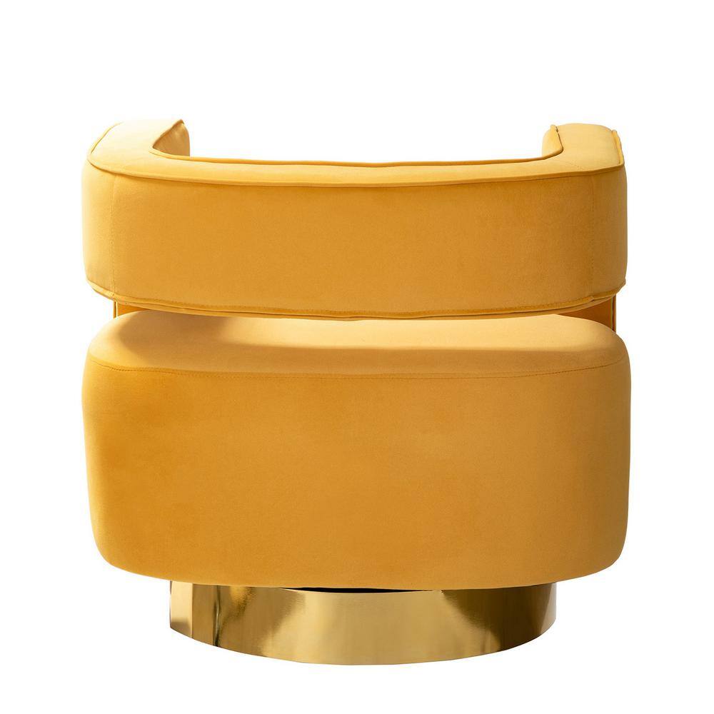 Mustard Velvet Swivel Barrel Chair with Gold Metal Base