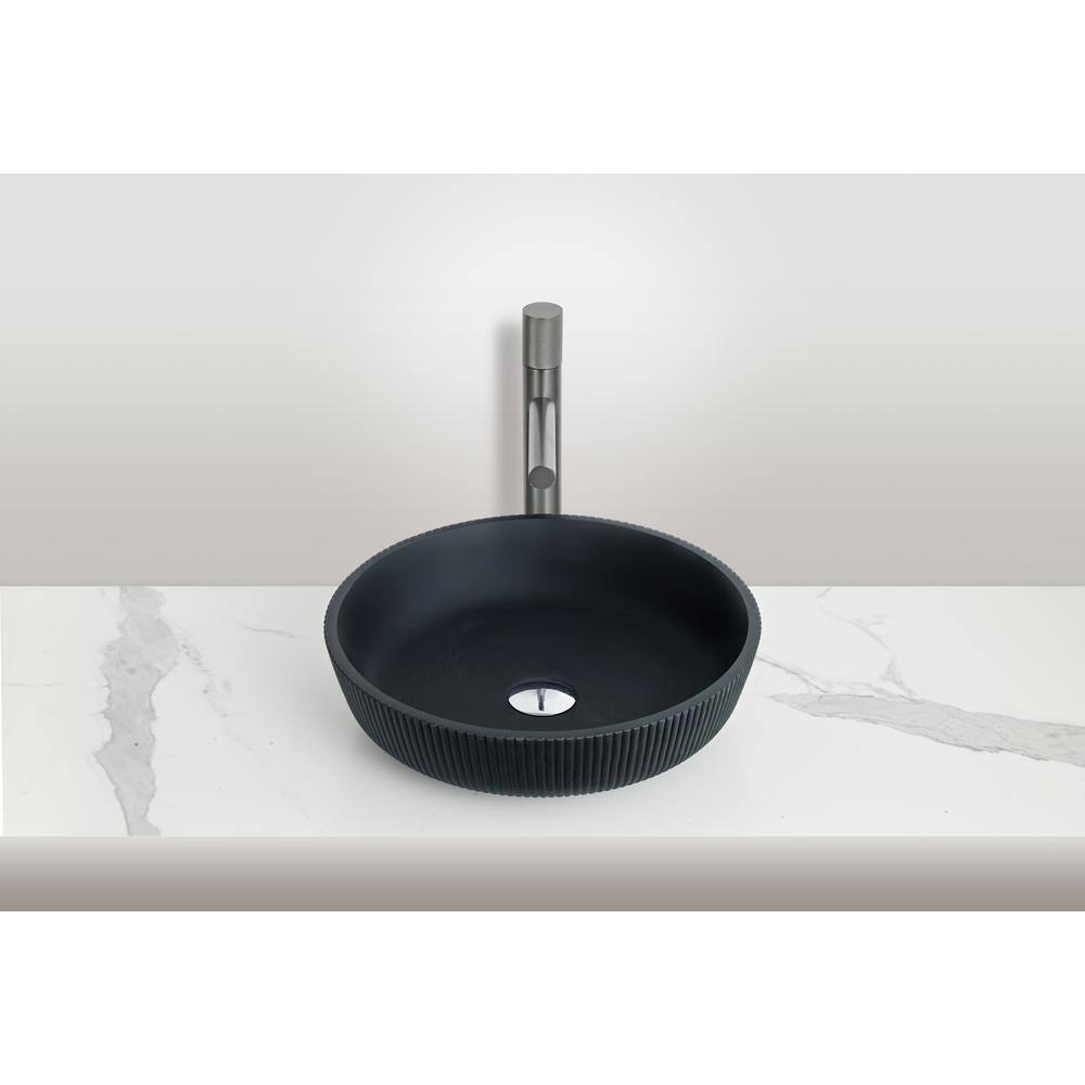 Matte Black Ribbed Glass Round Vessel Sink
