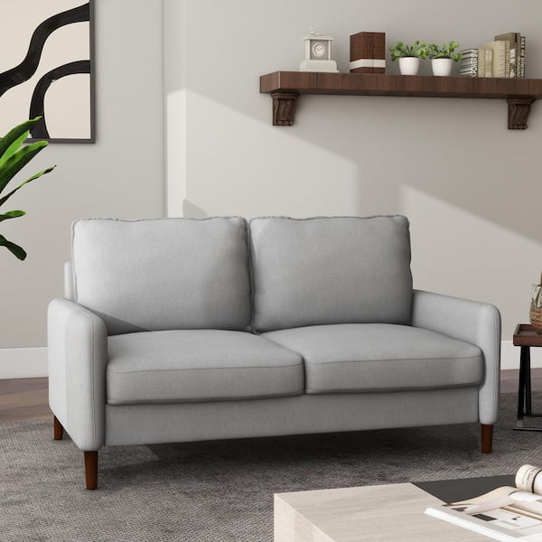 Uixe 55.5 in. W Modern Straight Arm Linen Fabric Light Gray Upholstered Loveseat Sofa With Wood Leg