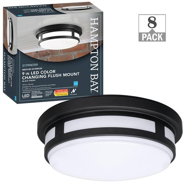 Hampton Bay 9 in. Round Black Indoor Outdoor LED Flush Mount Ceiling