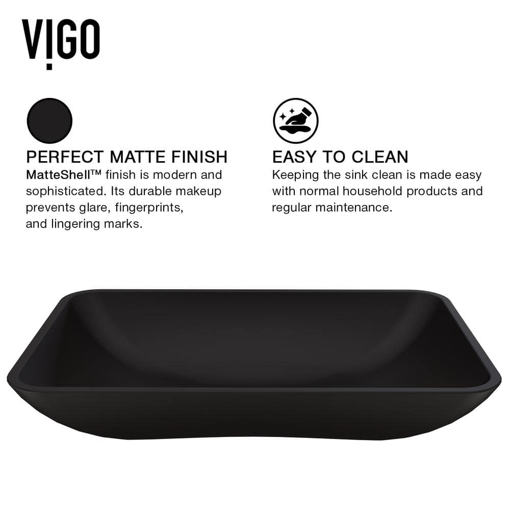 Matte Black Rectangular Glass Vessel Bathroom Sink