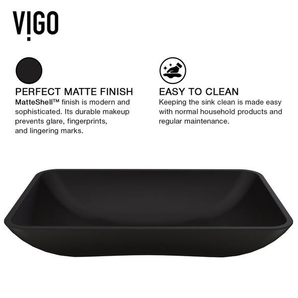 Hadyn Glass Vessel Bathroom Sink in Black with Seville Faucet in Matte Black Hadyn Glass Vessel Bathroom Sink in Black with Seville Faucet in Matte Black