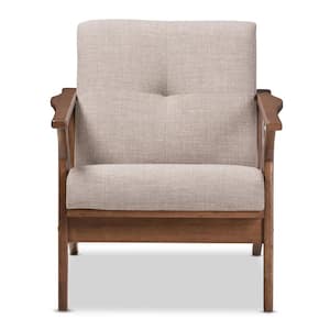 Bianca Light Grey/"Walnut" Brown Fabric Lounge Chair