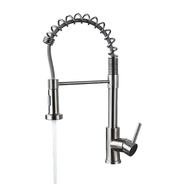 18.89 in. Single Handle 360° Spout Swivel Pull Down Sprayer Kitchen Sink Faucet in Brushed Nickel
