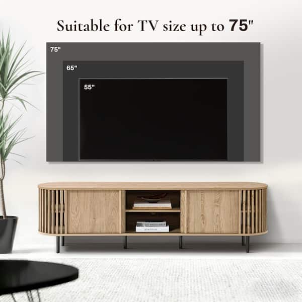 LuxenHome Light Oak Finish Engineered Wood 2-Door and Open Storage