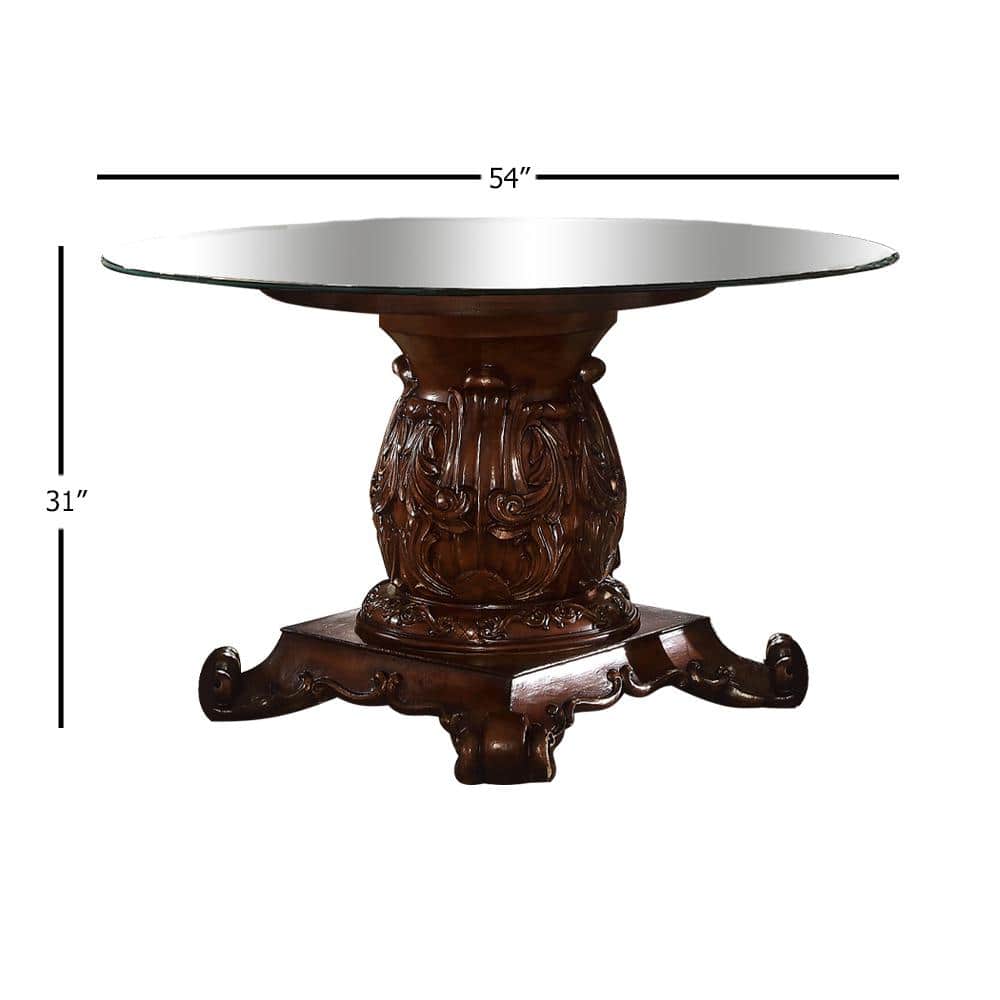 Vendome Cherry and Clear Glass Round Pedestal Dining Table