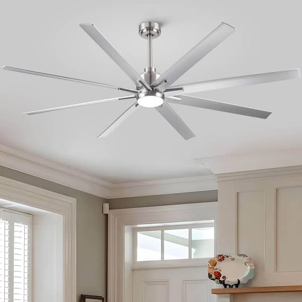 Coastal 72 in. Indoor Brushed Nickel Large Windmill Integrated LED Ceiling Fans with Light and ABS Blades