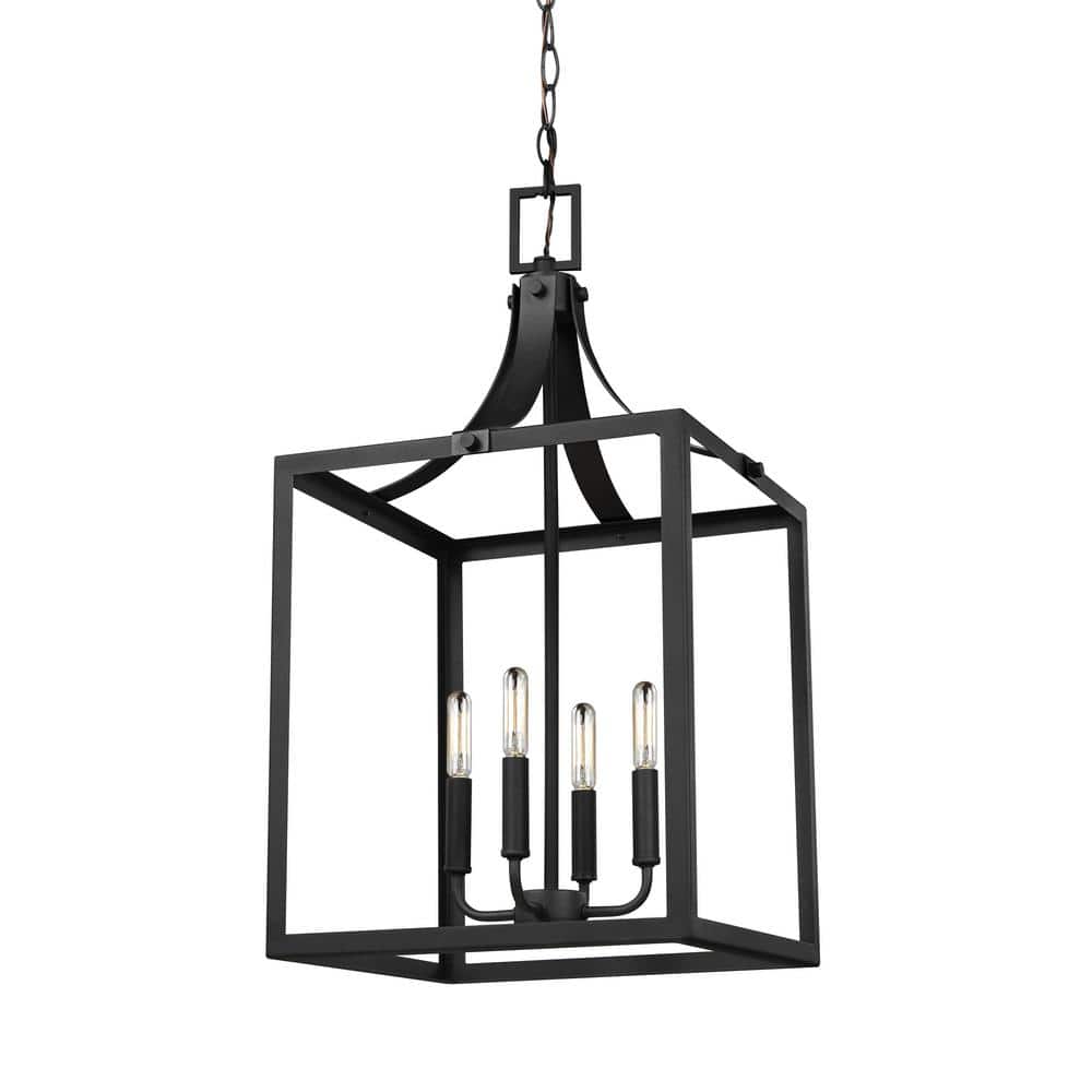 Labette Large Black Farmhouse 4-Light Hall Chandelier