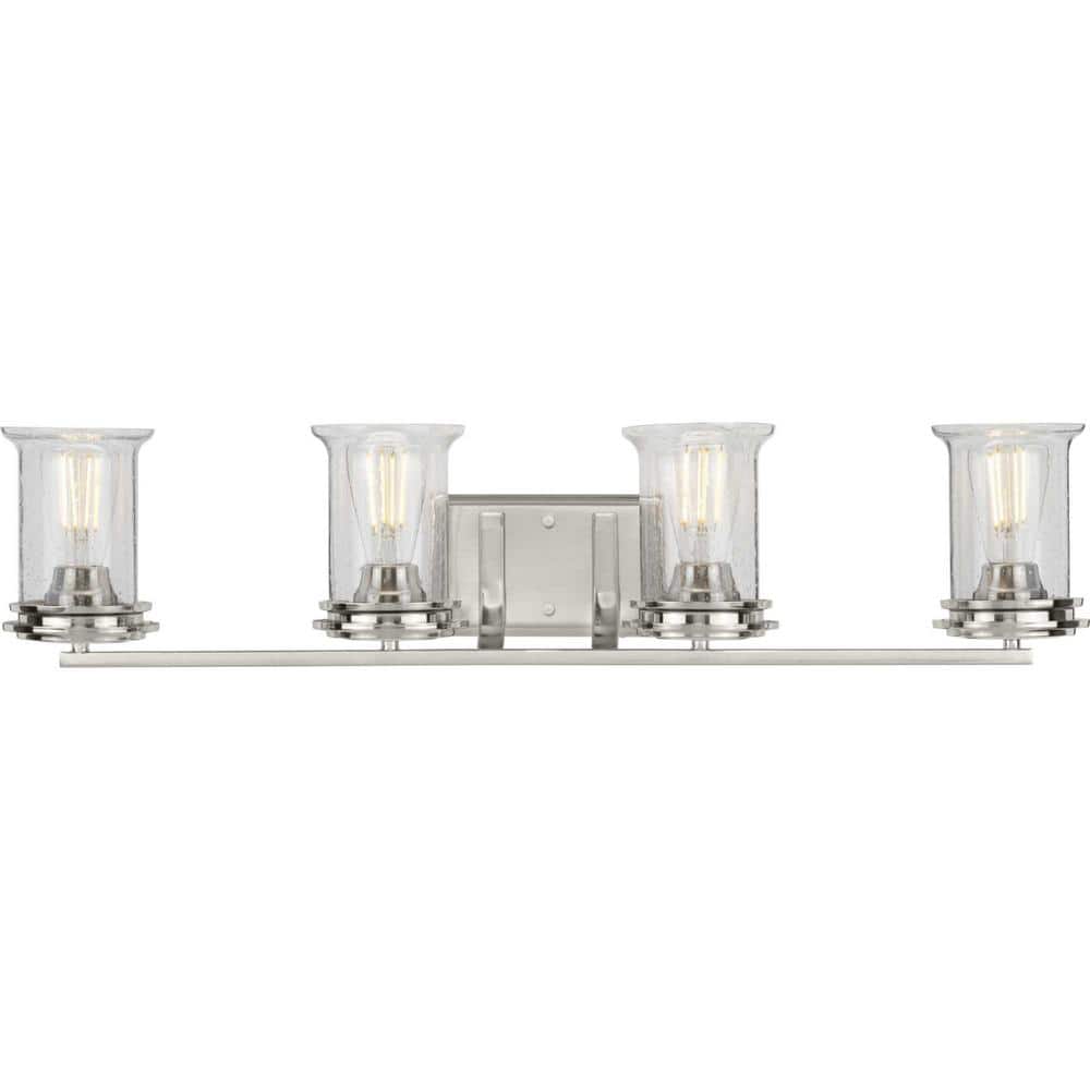 Winslett Collection 4-Light Brushed Nickel Clear Seeded Glass Coastal Bath Vanity Light price history on PriceWatchPro