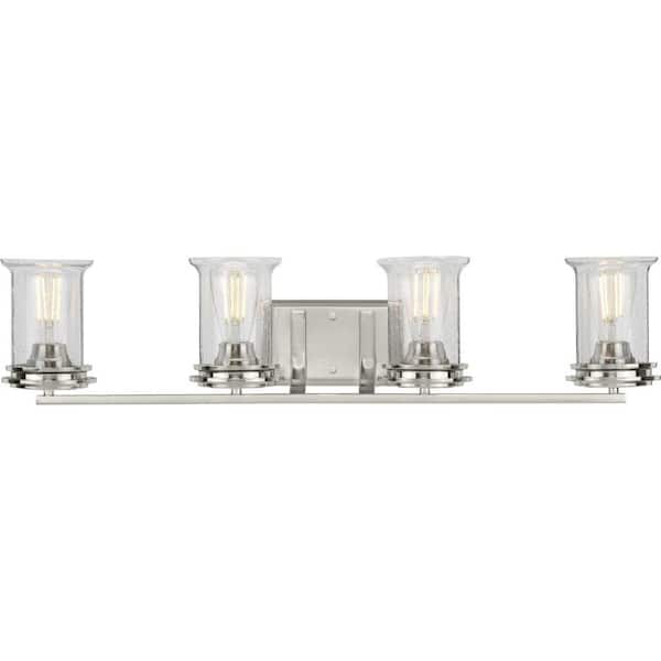 Progress Lighting Winslett Collection 4-Light Brushed Nickel Clear Seeded Glass Coastal Bath Vanity Light