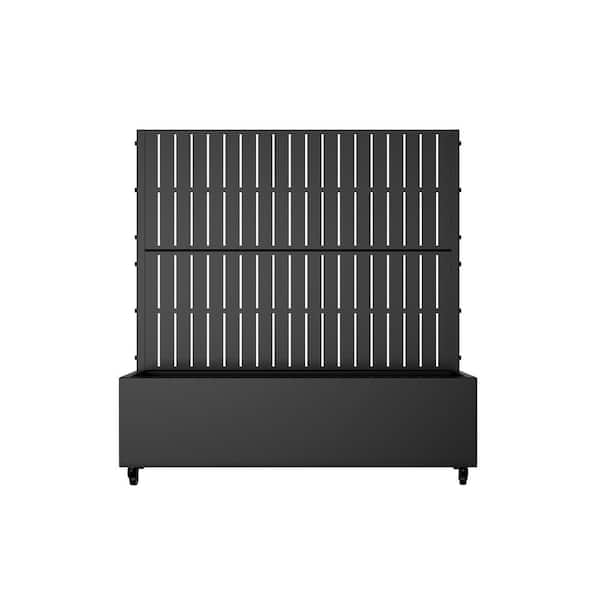 47 in. H x 47 in. W Rectanglar Black Outdoor Metal Privacy Screen Planter Box Wall Decor in Fence Pattern