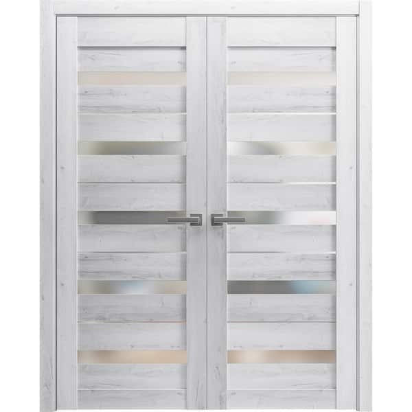 Sartodoors 72 in. x 80 in. 2 Panel Nordic White Finished Solid MDF Sliding Door with Hardware