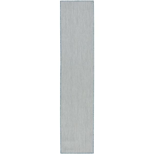 Courtyard Ivory/Aqua 2 ft. x 10 ft. Runner Solid Geometric Contemporary Indoor/Outdoor Area Rug