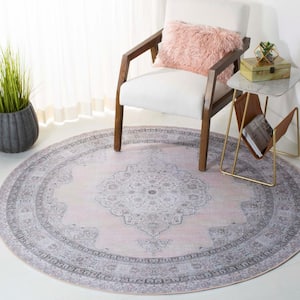 Tucson Beige/Light Green 6 ft. x 6 ft. Machine Washable Border Floral Round Area Rug