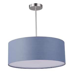 3-Light Brushed Nickel Pendant with Slate Blue Drum Shade