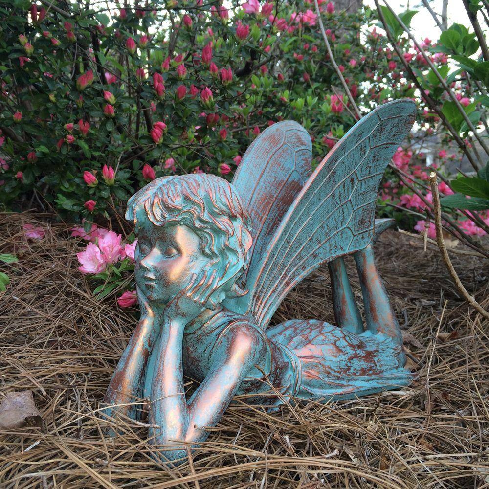 Bronze Patina Dreamer Fairy Garden Statue, 11" x 6" x 14"