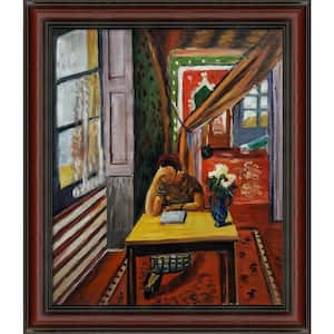 Reader Leaning Her Elbow on the Table by Henri Matisse Grecian Wine Framed People Oil Painting Art Print 25 in. x 29 in.