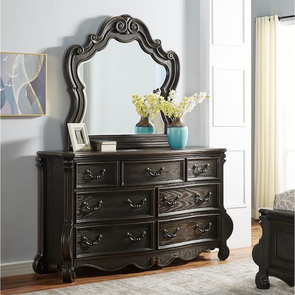 Rhapsody 67 in. 7-Drawers Brown Dresser with Mirror