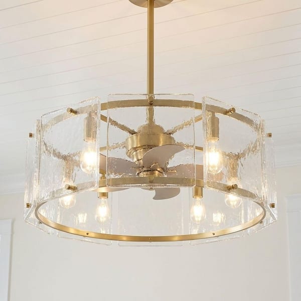 Genry 27 in. Indoor Warm Brass Ceiling Fan D'Lier with Light Kit and Remote