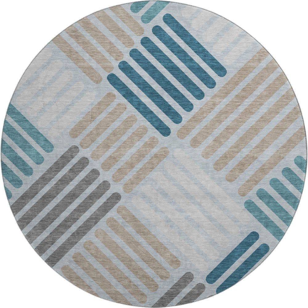 Mayfield Premium Machine Washable Abstract AMF2339 Teal 8 ft. x 8 ft. Round Rug price history on PriceWatchPro