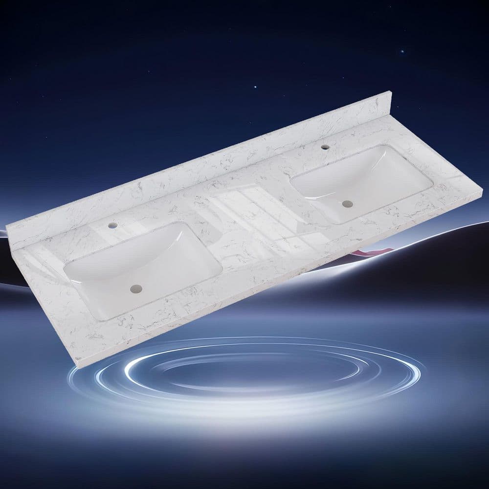 Zeafive Cala 60 in. W x 22 in. D Engineered Stone White