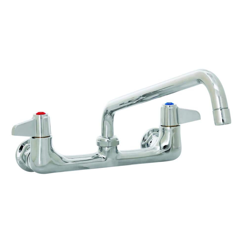 Polished Chrome Double-Handle Wall-Mount Faucet with Pull-Out Spray