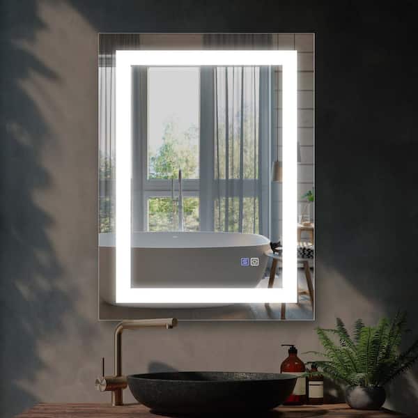 FUNKOL 24 in. W x 32 in. H Rectangular Frameless LED Anti-Fog Dimmable Wall Mounted Grey Modern Style Bathroom Vanity Mirror
