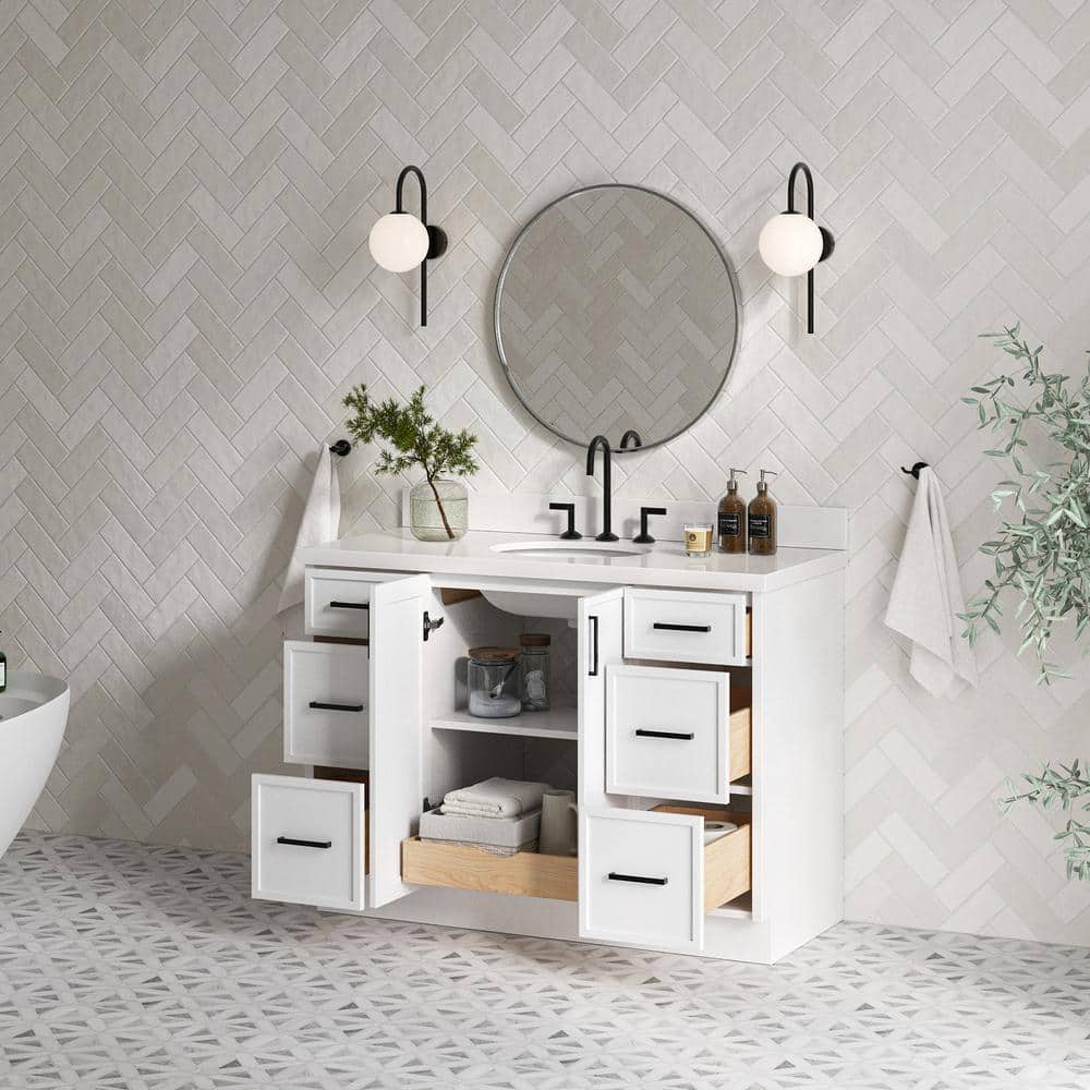 White Solid Wood Single Sink Bathroom Vanity with Quartz Top