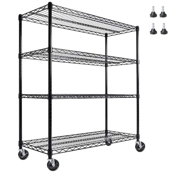 4-Shelf Steel Adjustable Garage Pantry Shelving Unit with Wheels in Black (56 in. W x 80 in. H x 24 in. D)