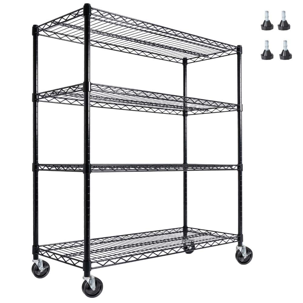 "4-Tier Rolling Wire Shelving with Wheels, 2400 LBS, 55.5""W x 24""D x 80""H, Black for Industrial Garage" price history on PriceWatchPro