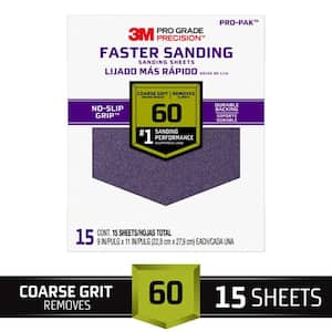 Pro Grade Precision 9 in. x 11 in. 60 Grit Coarse Faster Sanding Sheets (15-Pack)